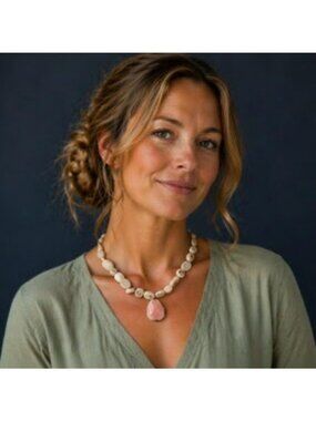 Pink Coral Pendant Necklace with Shell Beads Rustic Organic Statement Jewelry Ne